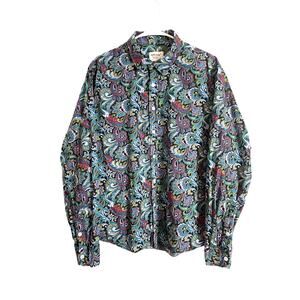 Tunevuse Men's Paisley Shirt Button Down Collar blue aqua purple cotton Large